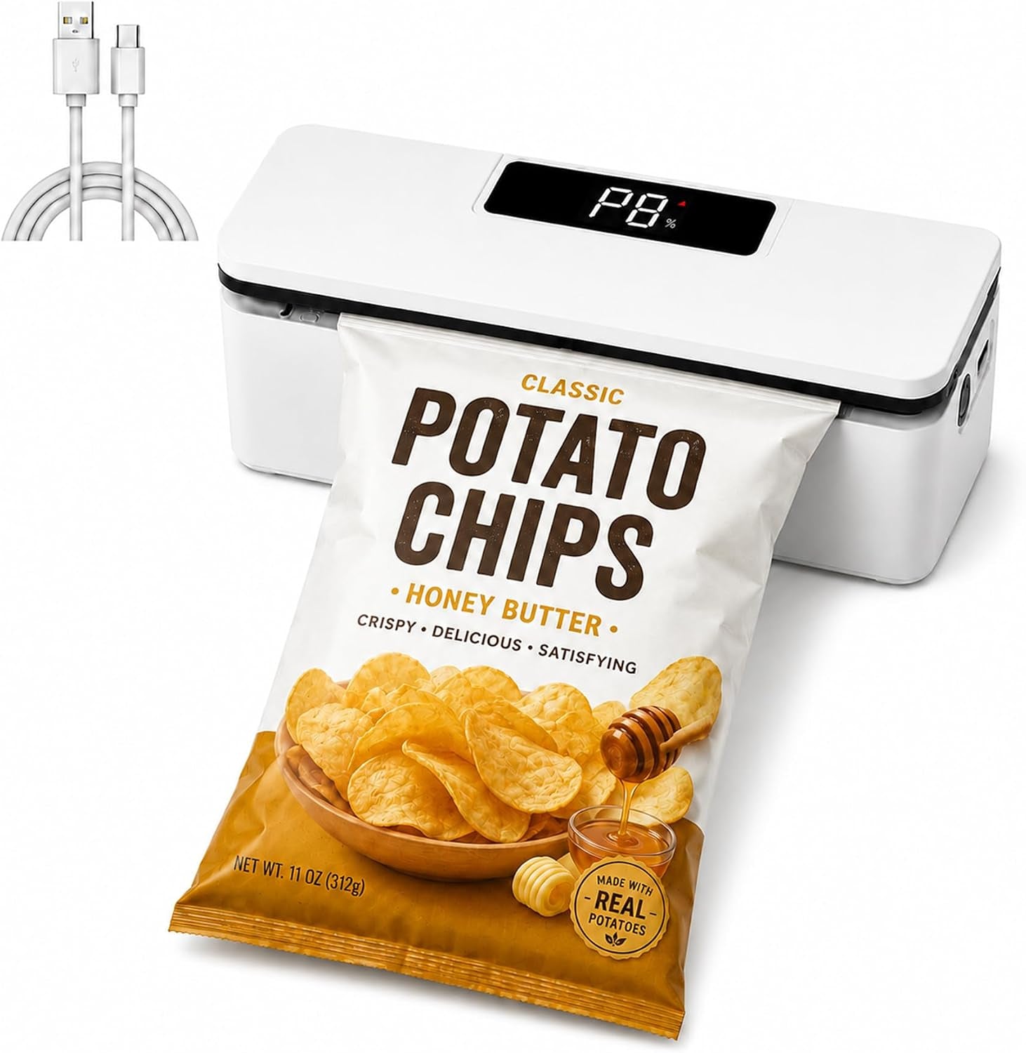 Mini Bag Sealer with Cutter and Magnet,Upgraded 8 Adjustable Levels Rechargeable Heat Sealer,Portable Sealing Machine for Chips Snacks Plastic Bags,Mylar Bags,Kitchen Gadgets for Food Resealer 1 Pack
