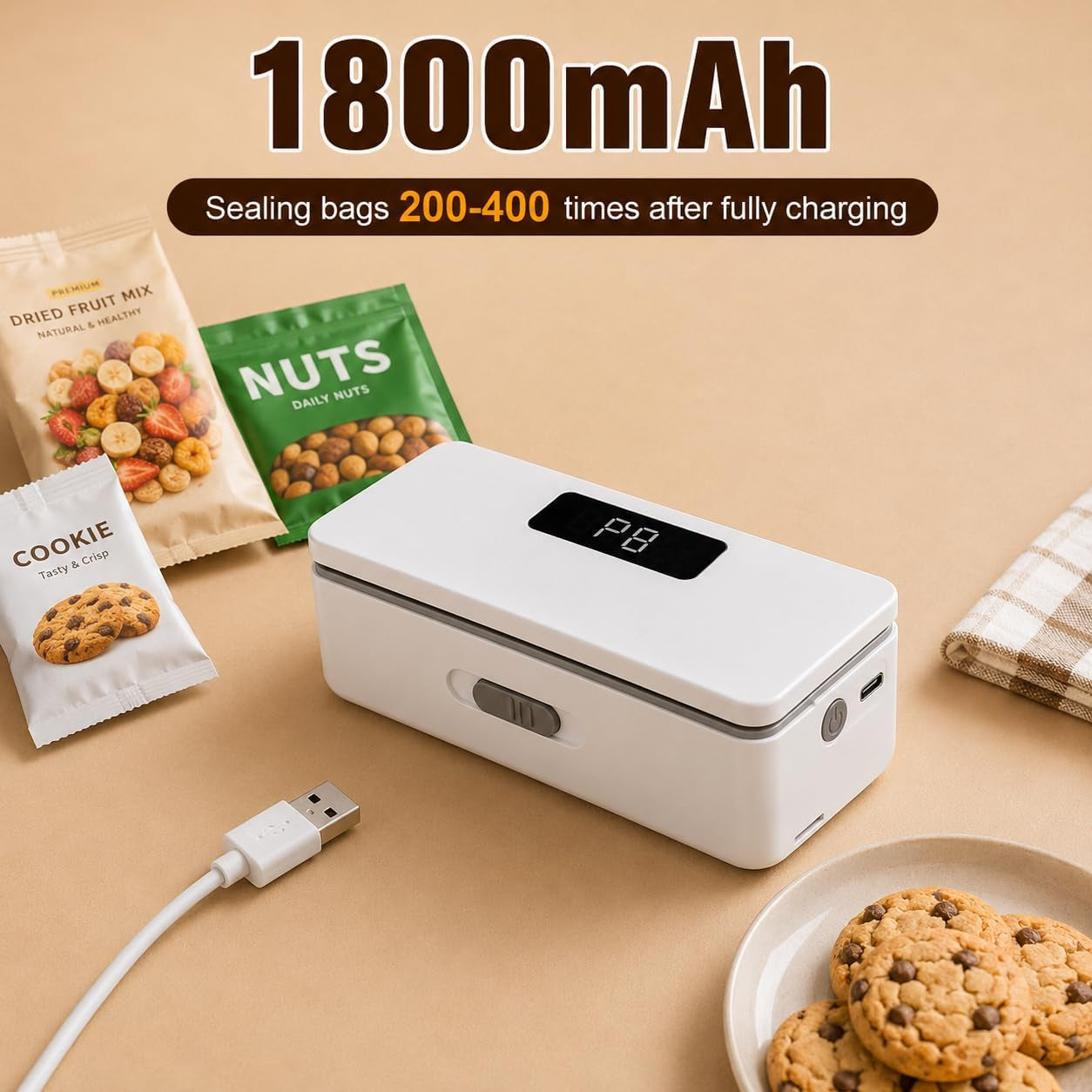 Mini Bag Sealer with Cutter and Magnet,Upgraded 8 Adjustable Levels Rechargeable Heat Sealer,Portable Sealing Machine for Chips Snacks Plastic Bags,Mylar Bags,Kitchen Gadgets for Food Resealer 1 Pack