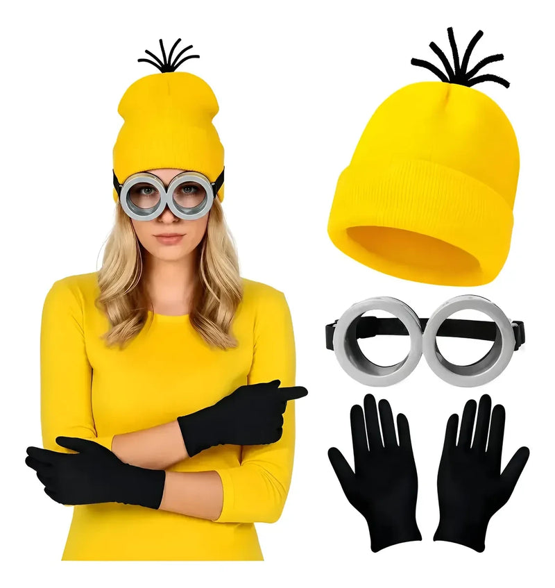 Set de Disfraz Amarillo: Gorro, Goggles y Guantes | Unisex