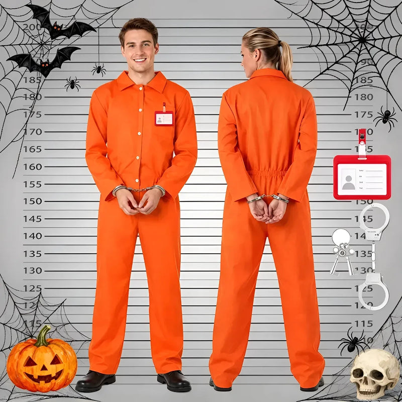 Disfraz de Prisionero Naranja con Esposas y Placa | Unisex